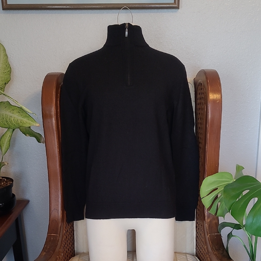 Club Room Men's Classic Black Zip-Up Sweater 52% Merino Wool 48% Acrylic